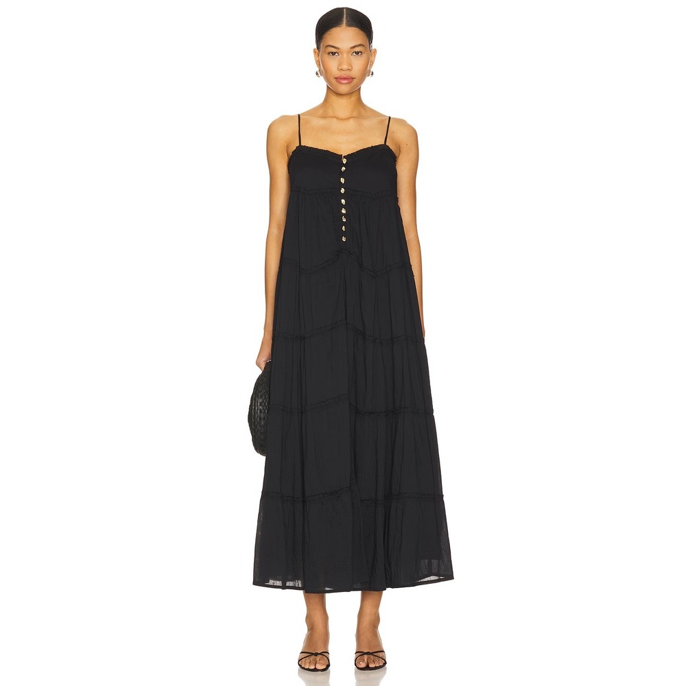 Show Me Your Mumu Gracie Midi Dress XL Black Voile Tiered Boho Resort Wear Flowy